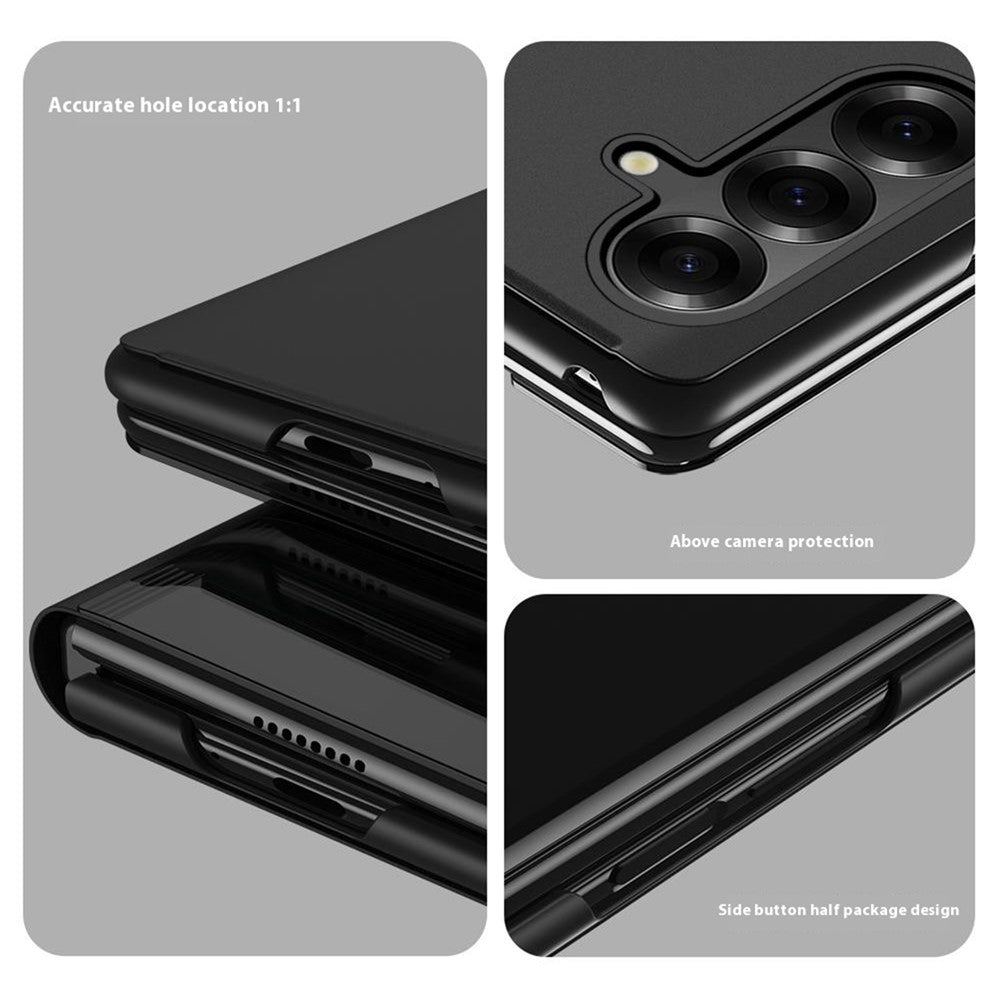 For Samsung Galaxy Z Fold7 5G Case View Window PU Leather + PC Electroplating Phone Cover - Gold