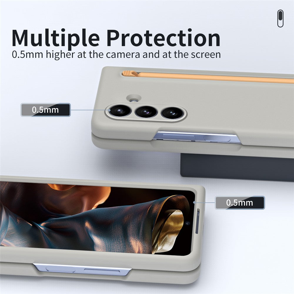 For Samsung Galaxy Z Fold7 5G Phone Case with Tempered Glass Film Hard PC Back Cover with Stylus - Light Grey