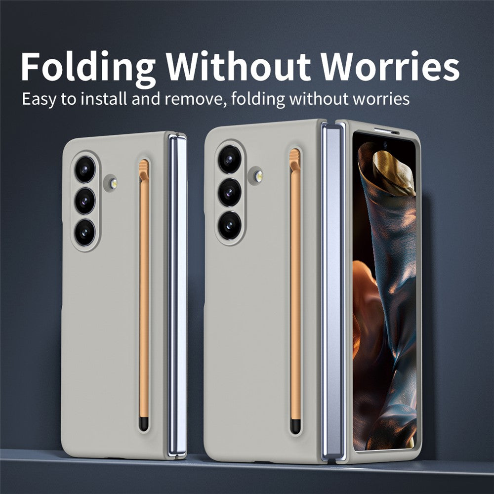 For Samsung Galaxy Z Fold7 5G Phone Case with Tempered Glass Film Hard PC Back Cover with Stylus - Light Grey