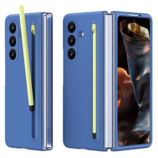For Samsung Galaxy Z Fold7 5G Phone Case with Tempered Glass Film Hard PC Back Cover with Stylus - Sky Blue