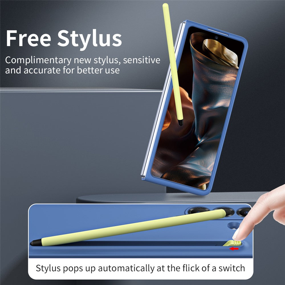 For Samsung Galaxy Z Fold7 5G Phone Case with Tempered Glass Film Hard PC Back Cover with Stylus - Sky Blue