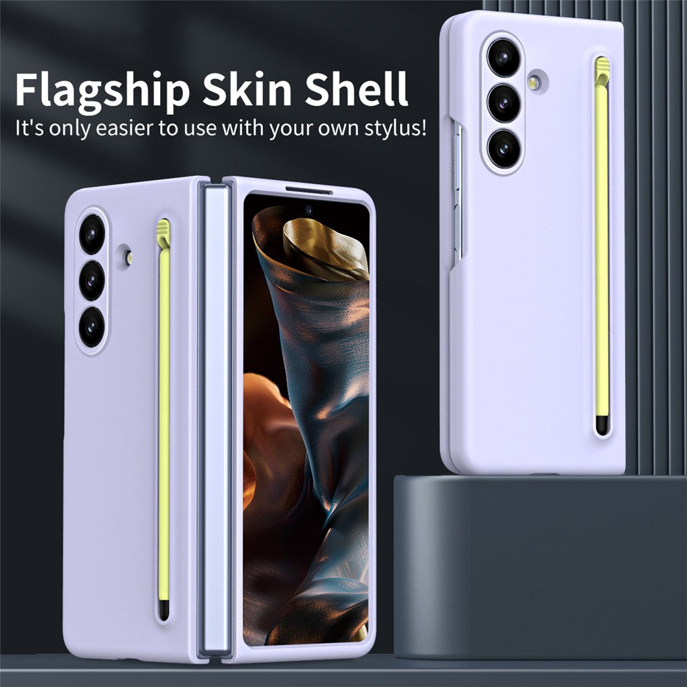 For Samsung Galaxy Z Fold7 5G Phone Case with Tempered Glass Film Hard PC Back Cover with Stylus - Purple