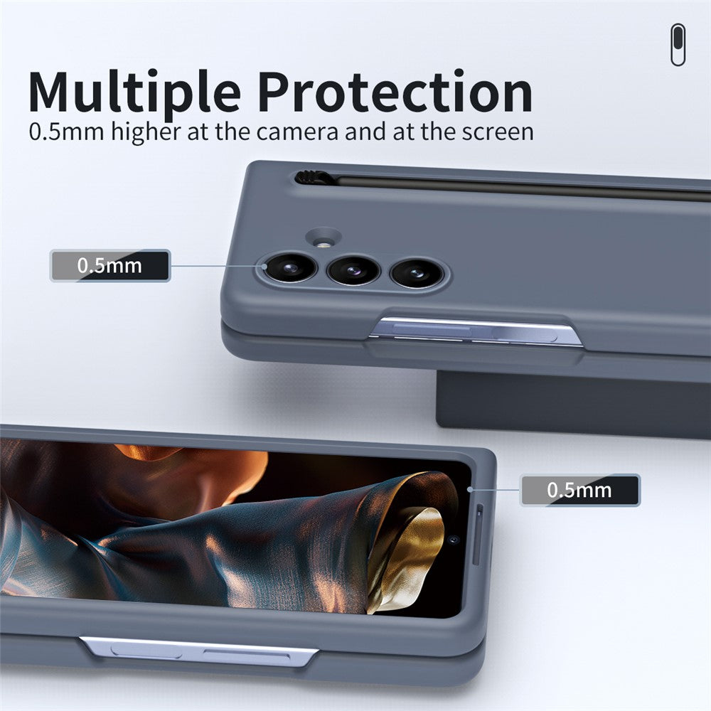 For Samsung Galaxy Z Fold7 5G Phone Case with Tempered Glass Film Hard PC Back Cover with Stylus - Dark Grey