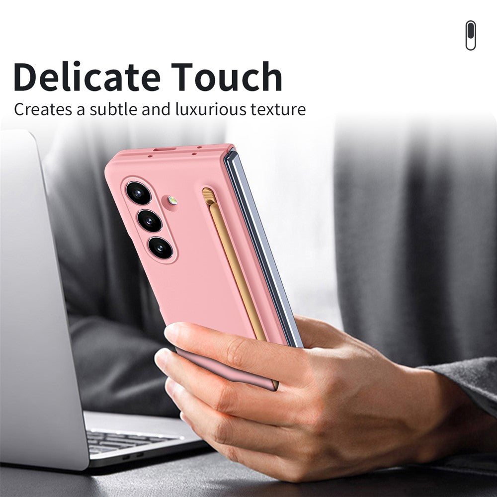 For Samsung Galaxy Z Fold7 5G Phone Case with Tempered Glass Film Hard PC Back Cover with Stylus - Pink