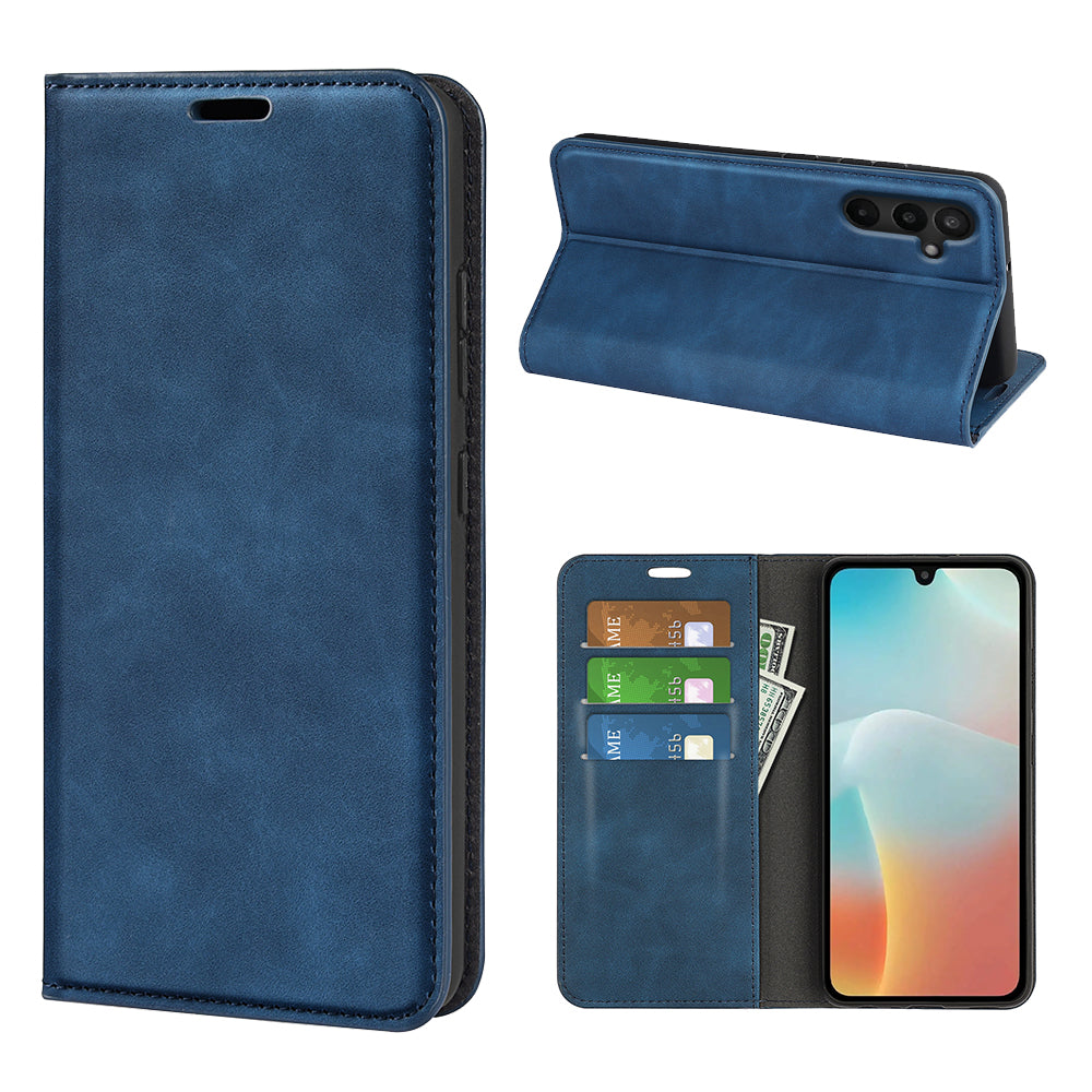 For Samsung Galaxy M16 5G Case Skin Touch Leather Wallet Phone Cover - Blue