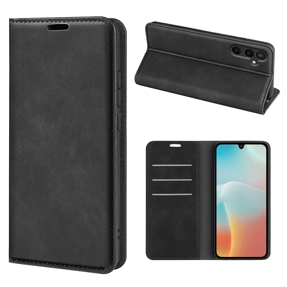 For Samsung Galaxy M16 5G Case Skin Touch Leather Wallet Phone Cover - Black