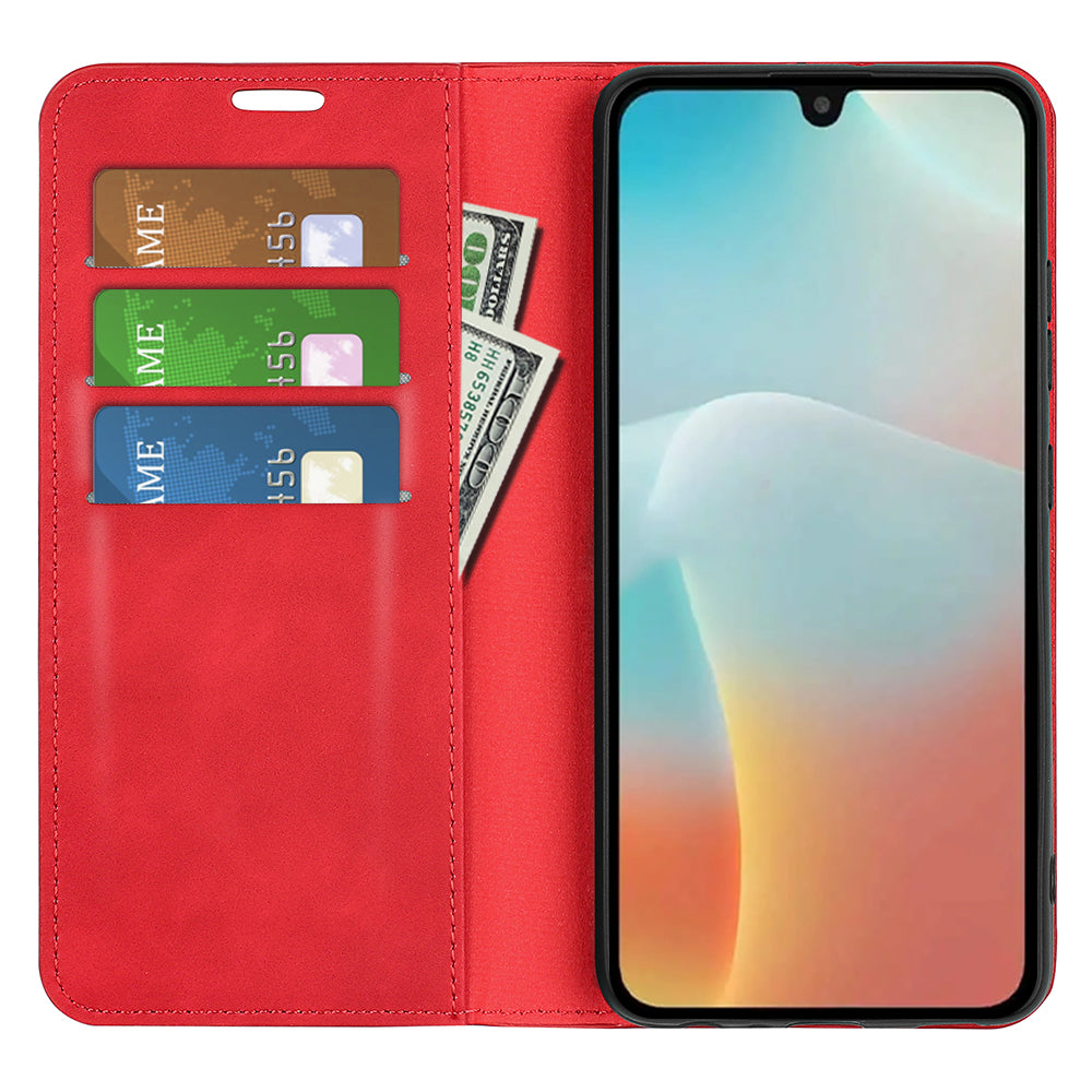 For Samsung Galaxy M16 5G Case Skin Touch Leather Wallet Phone Cover - Red