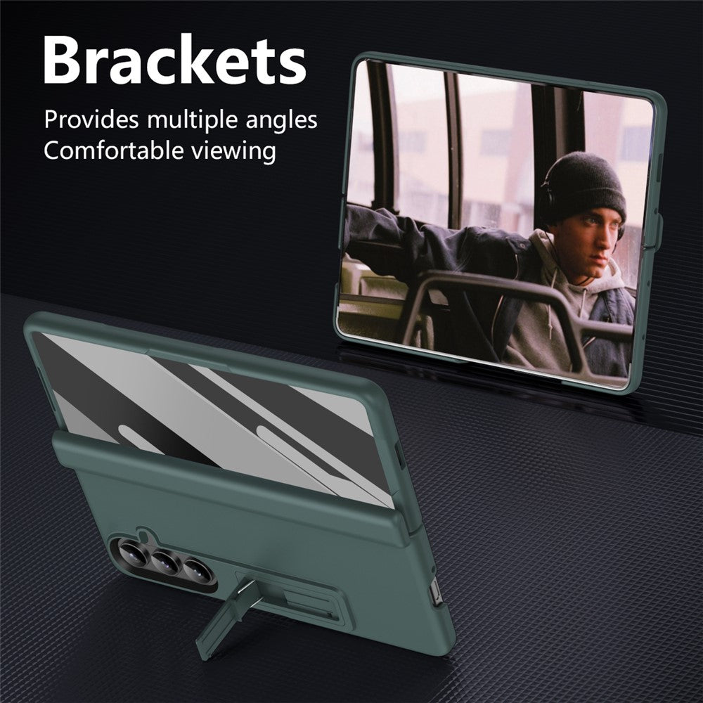 For Samsung Galaxy Z Fold7 5G Case Hard PC Anti-Drop Phone Cover with Kickstand - Green