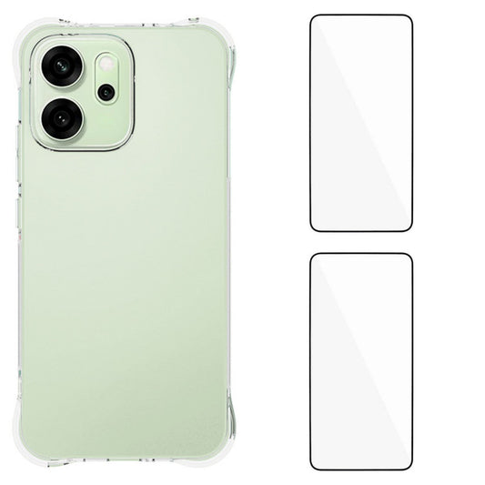 For Oppo Reno14 5G (Global) TPU Case WANLONFENG WL2 Series 2.0mm Phone Cover with 2Pcs Tempered Glass Films - Transparent