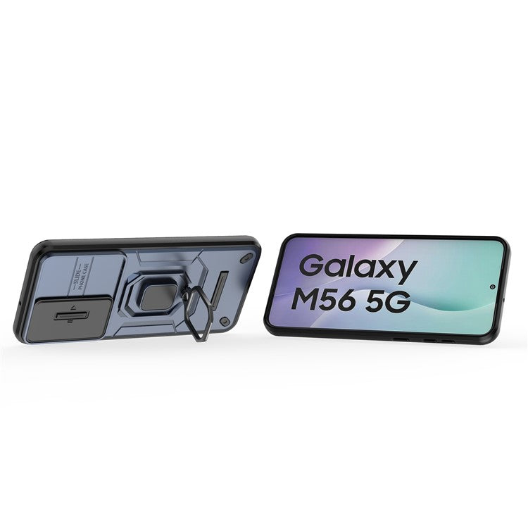 For Samsung Galaxy M56 5G Case PC + TPU Kickstand Phone Protector with Lens Cover - Blue