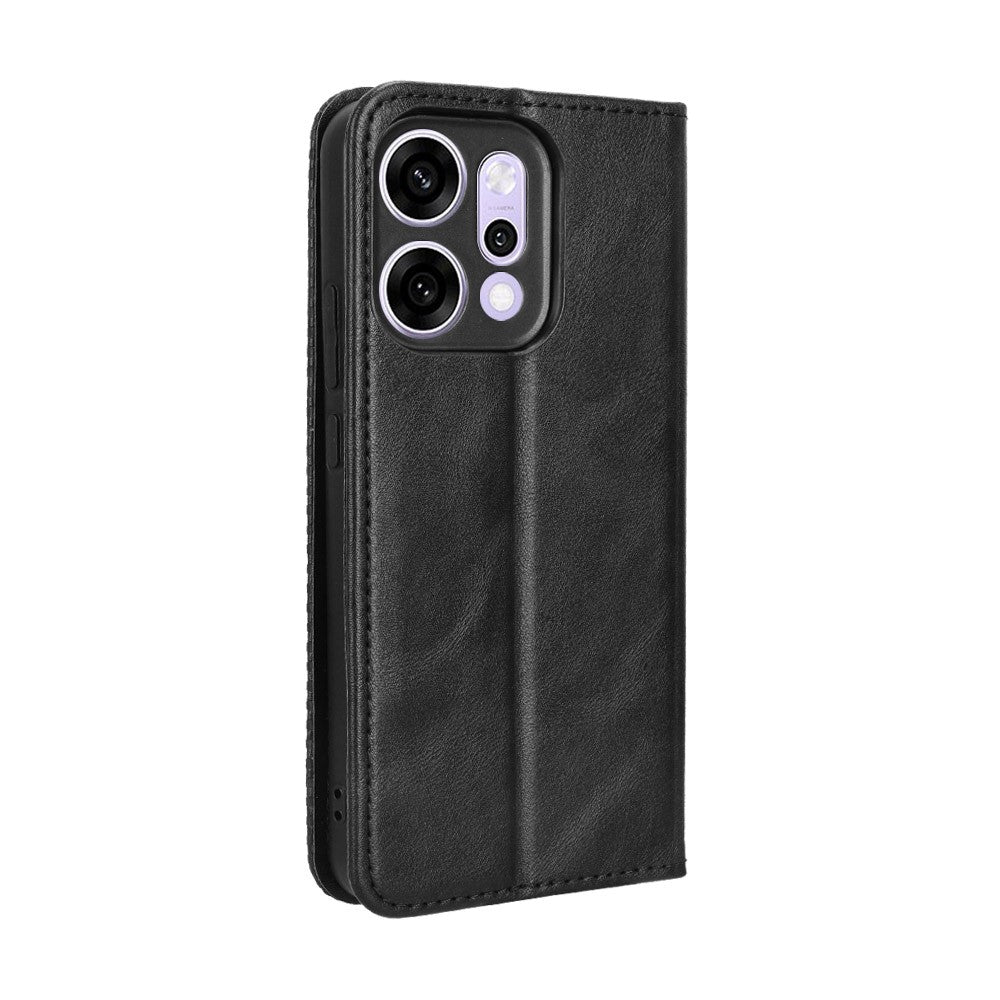 For Oppo Reno14 Pro 5G (Global) Leather Case Wallet Stand Retro Texture Phone Cover - Black
