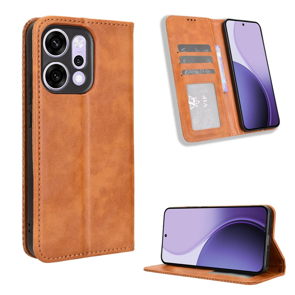 For Oppo Reno14 Pro 5G (Global) Leather Case Wallet Stand Retro Texture Phone Cover - Brown