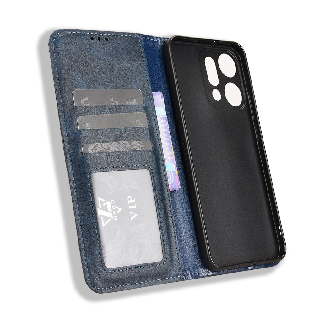 For Oppo Reno14 Pro 5G (Global) Leather Case Wallet Stand Retro Texture Phone Cover - Blue