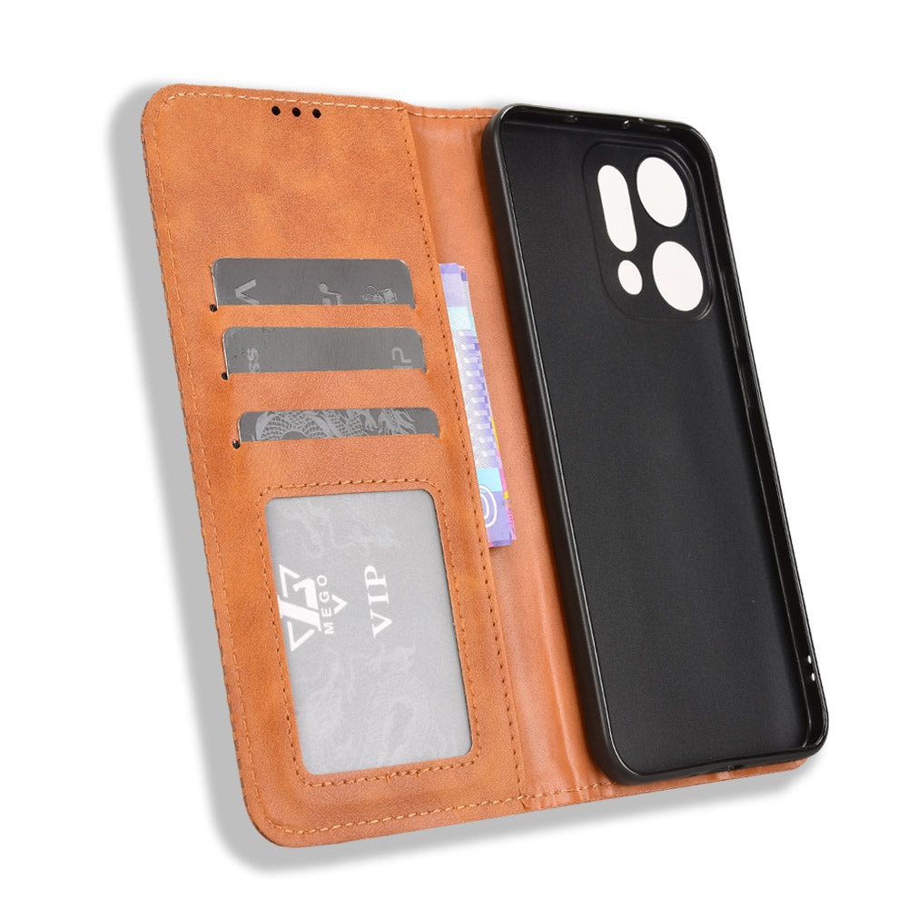 For Oppo Reno14 5G (Global) Leather Case Wallet Stand Retro Texture Phone Cover - Brown