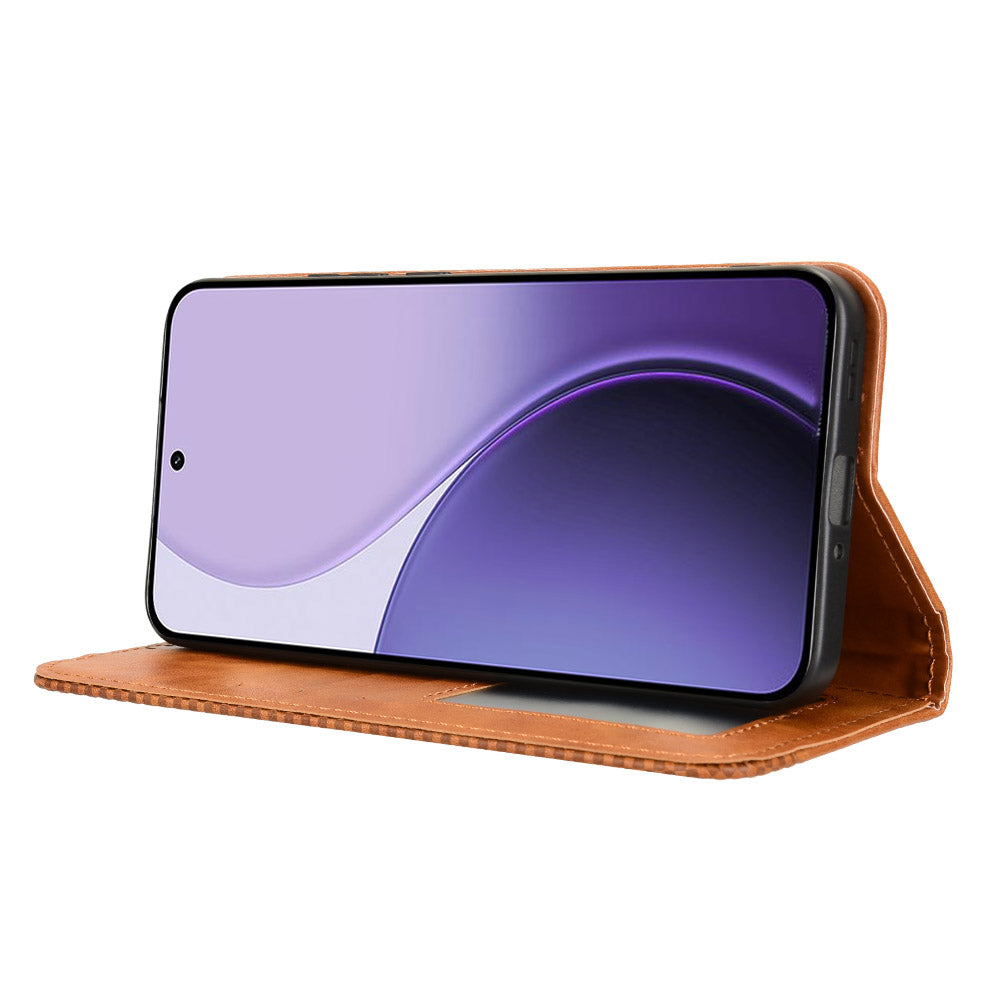 For Oppo Reno14 5G (Global) Leather Case Wallet Stand Retro Texture Phone Cover - Brown