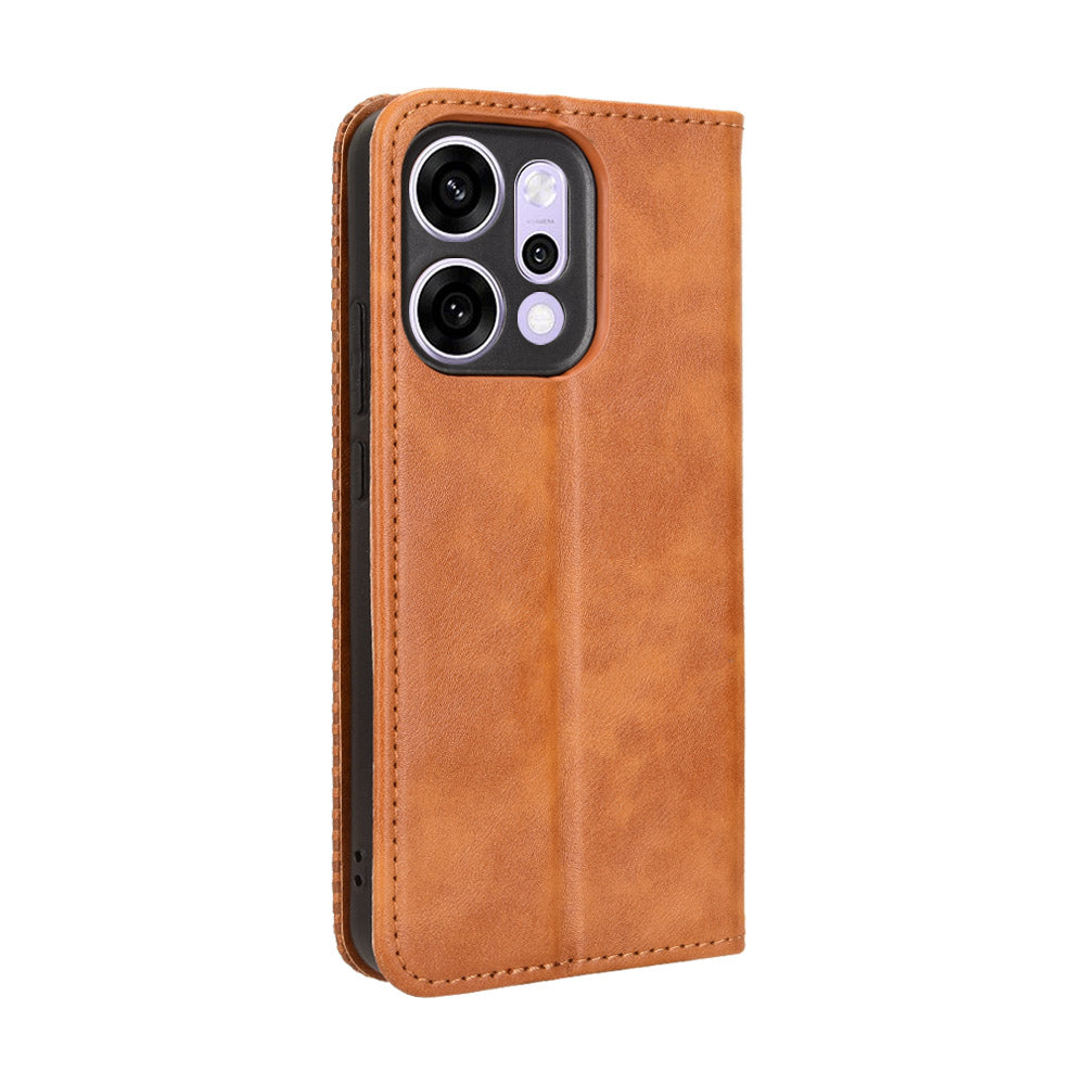 For Oppo Reno14 5G (Global) Leather Case Wallet Stand Retro Texture Phone Cover - Brown