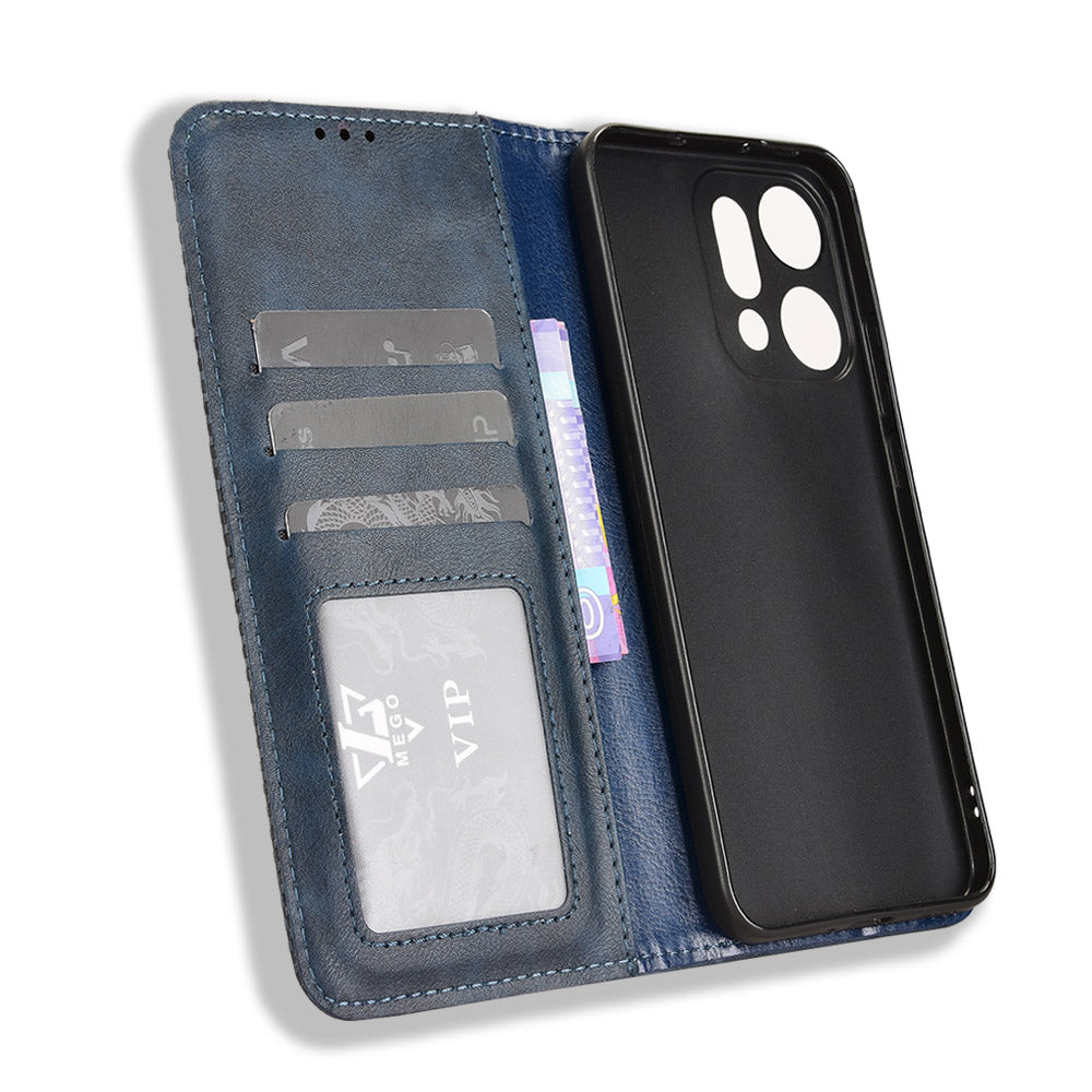 For Oppo Reno14 5G (Global) Leather Case Wallet Stand Retro Texture Phone Cover - Blue