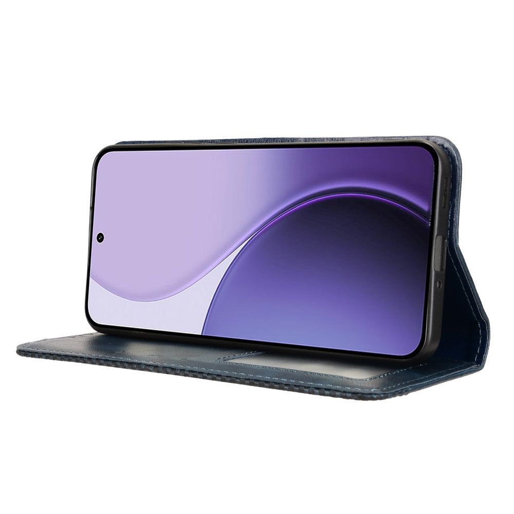 For Oppo Reno14 5G (Global) Leather Case Wallet Stand Retro Texture Phone Cover - Blue