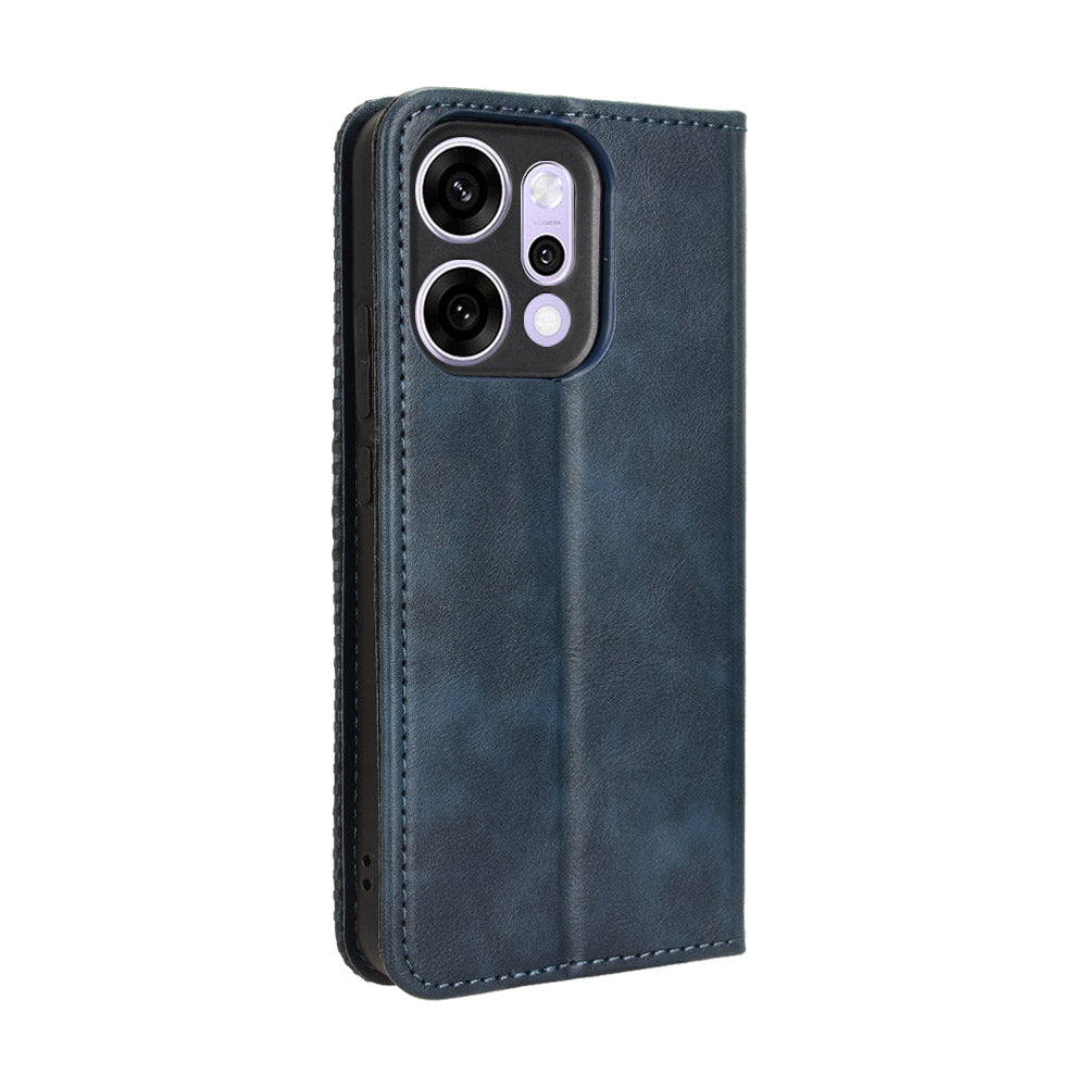 For Oppo Reno14 5G (Global) Leather Case Wallet Stand Retro Texture Phone Cover - Blue