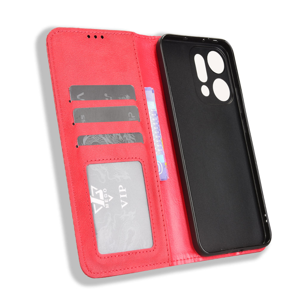 For Oppo Reno14 5G (Global) Leather Case Wallet Stand Retro Texture Phone Cover - Red