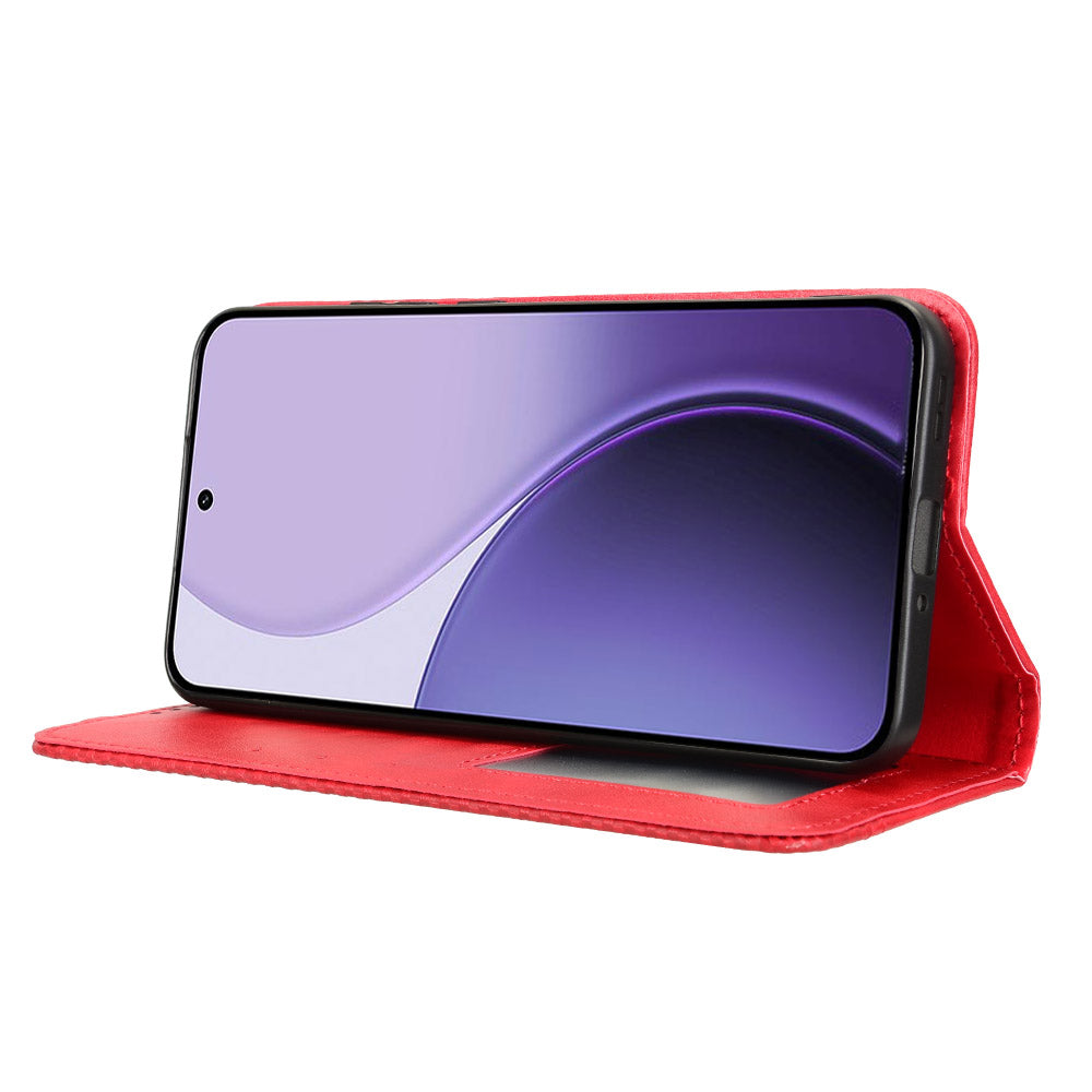 For Oppo Reno14 5G (Global) Leather Case Wallet Stand Retro Texture Phone Cover - Red