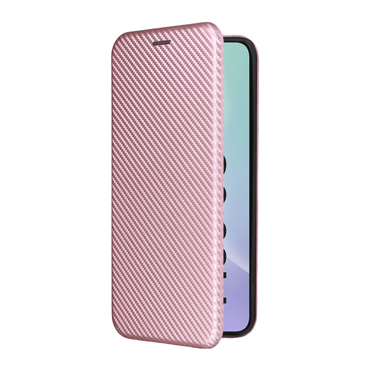 For Samsung Galaxy M56 5G Case Carbon Fiber Texture Drop-Proof PU Leather Phone Cover - Rose Gold