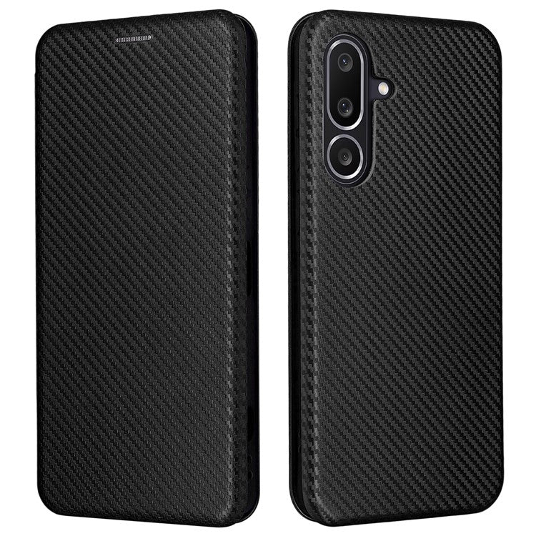 For Samsung Galaxy M56 5G Case Carbon Fiber Texture Drop-Proof PU Leather Phone Cover - Black
