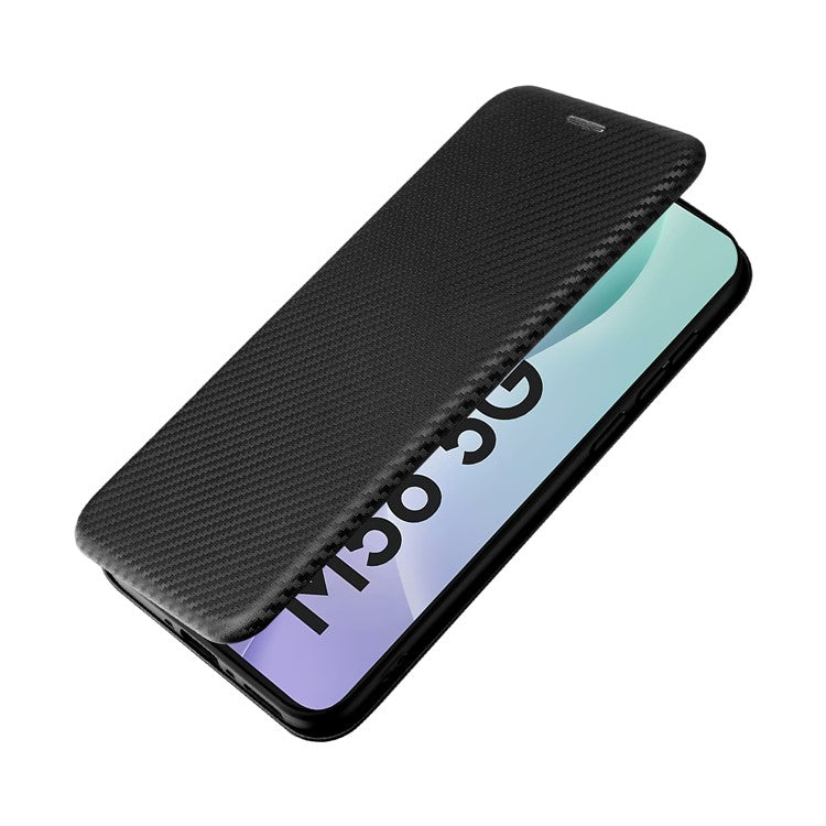 For Samsung Galaxy M56 5G Case Carbon Fiber Texture Drop-Proof PU Leather Phone Cover - Black