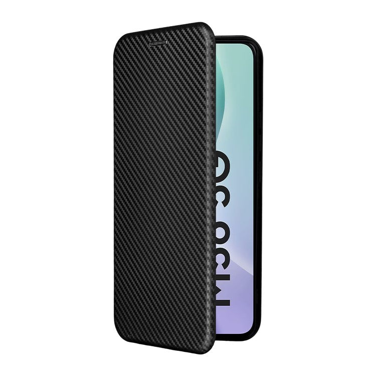 For Samsung Galaxy M56 5G Case Carbon Fiber Texture Drop-Proof PU Leather Phone Cover - Black