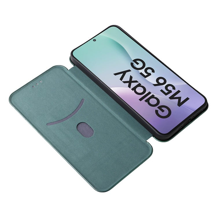 For Samsung Galaxy M56 5G Case Carbon Fiber Texture Drop-Proof PU Leather Phone Cover - Green