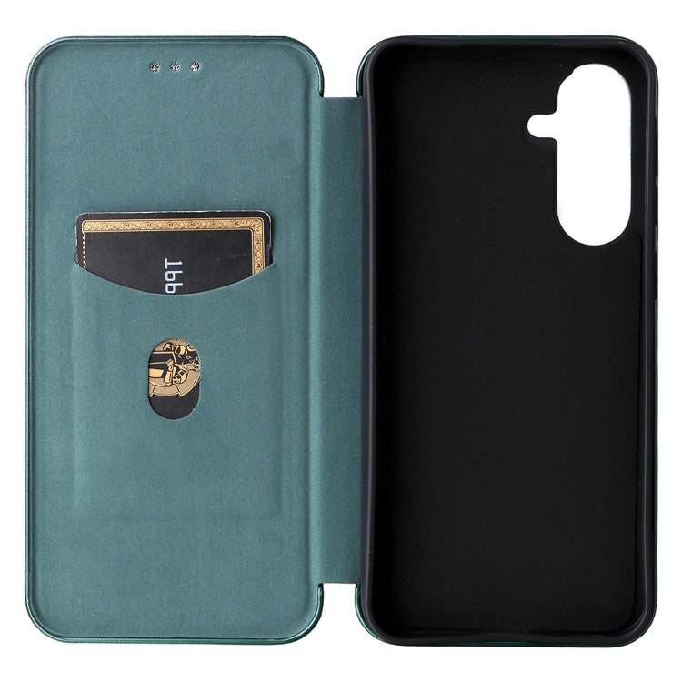 For Samsung Galaxy M56 5G Case Carbon Fiber Texture Drop-Proof PU Leather Phone Cover - Green