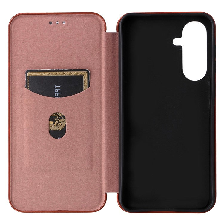 For Samsung Galaxy M56 5G Case Carbon Fiber Texture Drop-Proof PU Leather Phone Cover - Brown