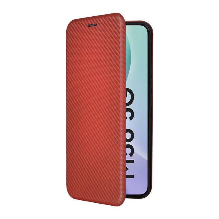 For Samsung Galaxy M56 5G Case Carbon Fiber Texture Drop-Proof PU Leather Phone Cover - Brown