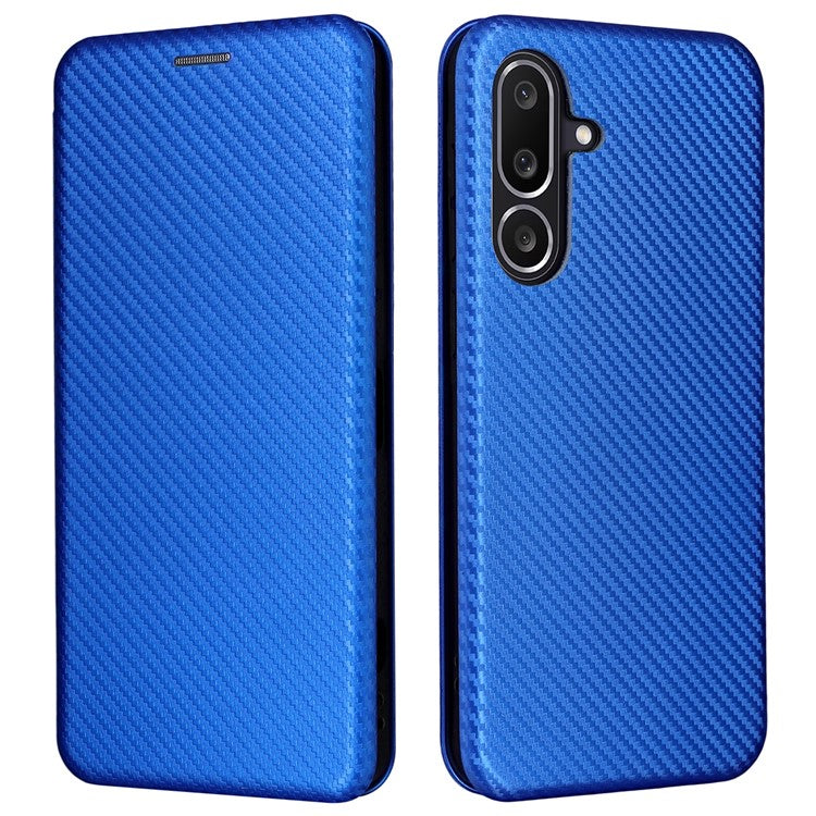 For Samsung Galaxy M56 5G Case Carbon Fiber Texture Drop-Proof PU Leather Phone Cover - Blue