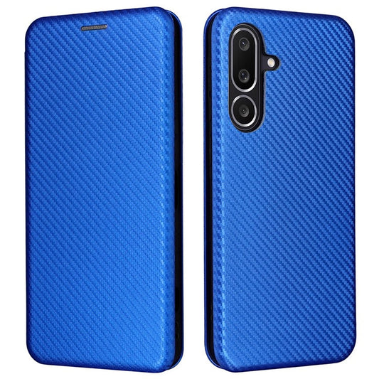 For Samsung Galaxy M56 5G Case Carbon Fiber Texture Drop-Proof PU Leather Phone Cover - Blue