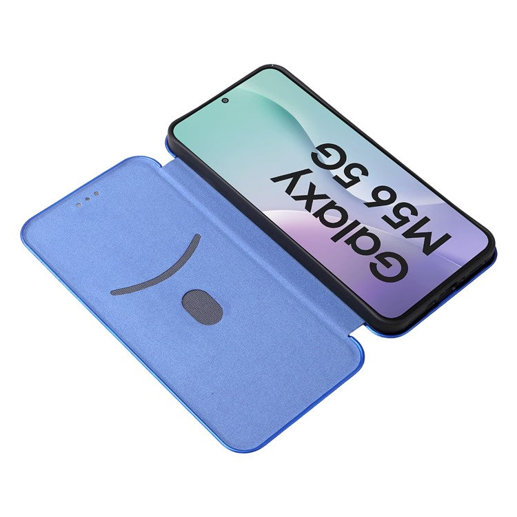 For Samsung Galaxy M56 5G Case Carbon Fiber Texture Drop-Proof PU Leather Phone Cover - Blue