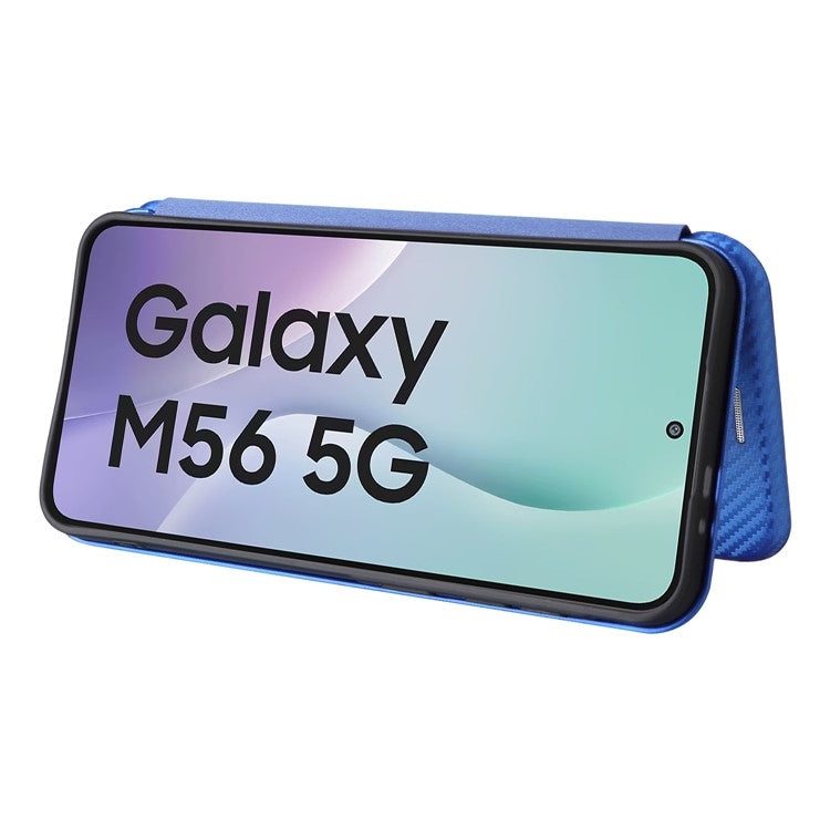 For Samsung Galaxy M56 5G Case Carbon Fiber Texture Drop-Proof PU Leather Phone Cover - Blue