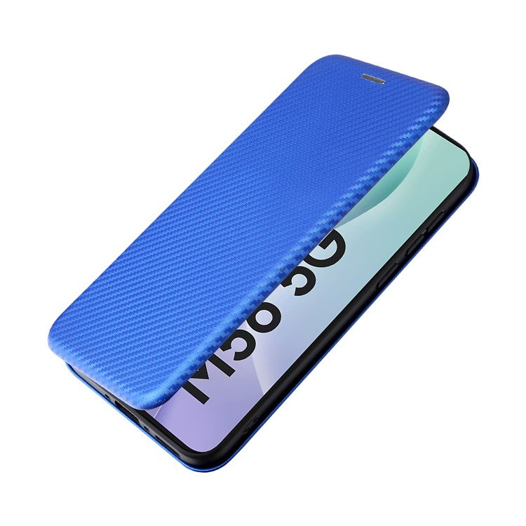 For Samsung Galaxy M56 5G Case Carbon Fiber Texture Drop-Proof PU Leather Phone Cover - Blue
