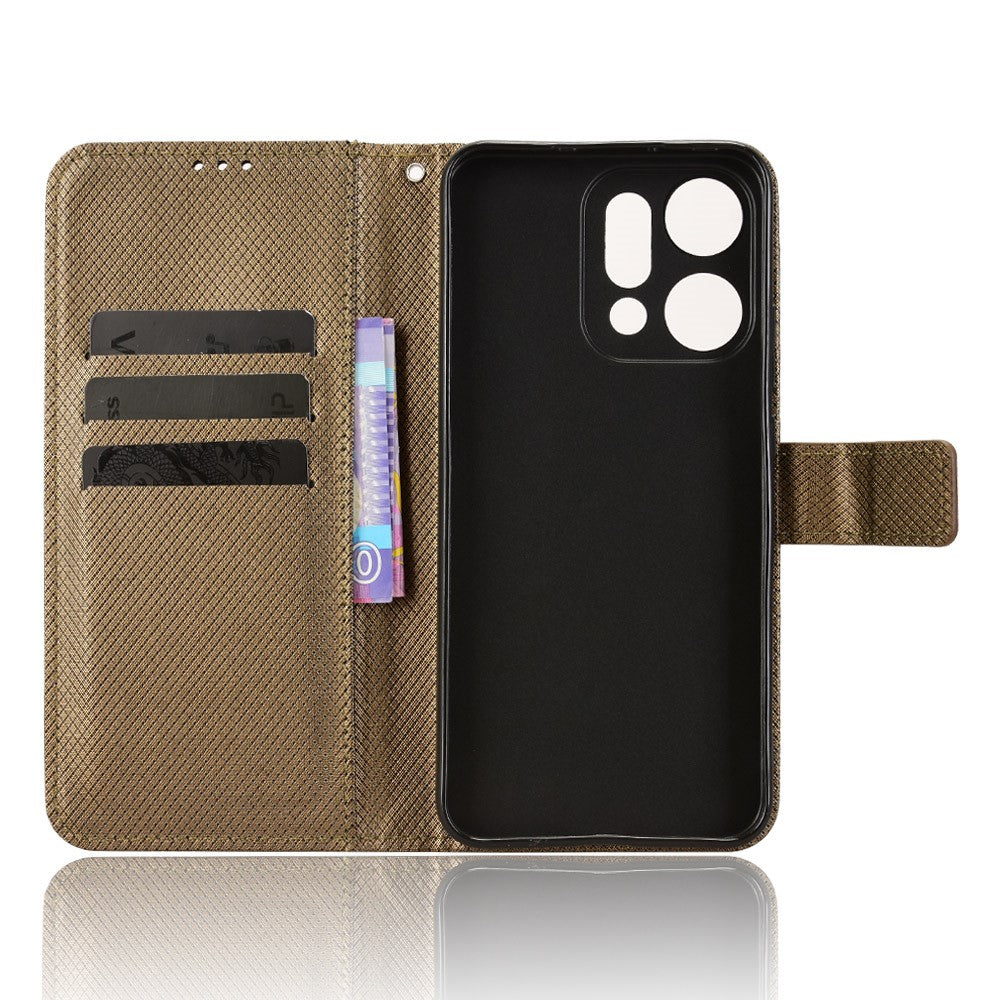 For Oppo Reno14 Pro 5G (Global) Leather Wallet Case with Strap Diamond Texture Phone Cover - Brown