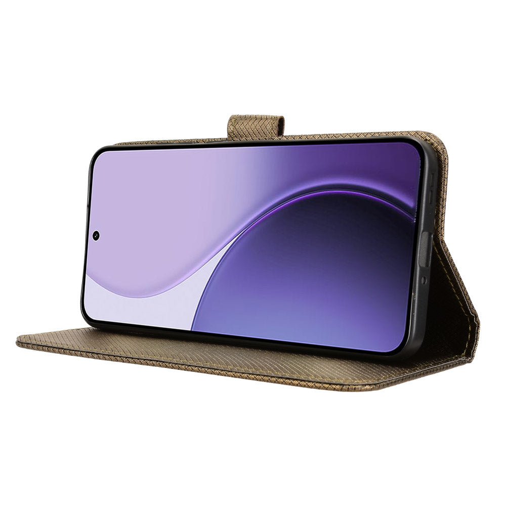 For Oppo Reno14 5G (Global) Leather Wallet Case with Strap Diamond Texture Phone Cover - Brown
