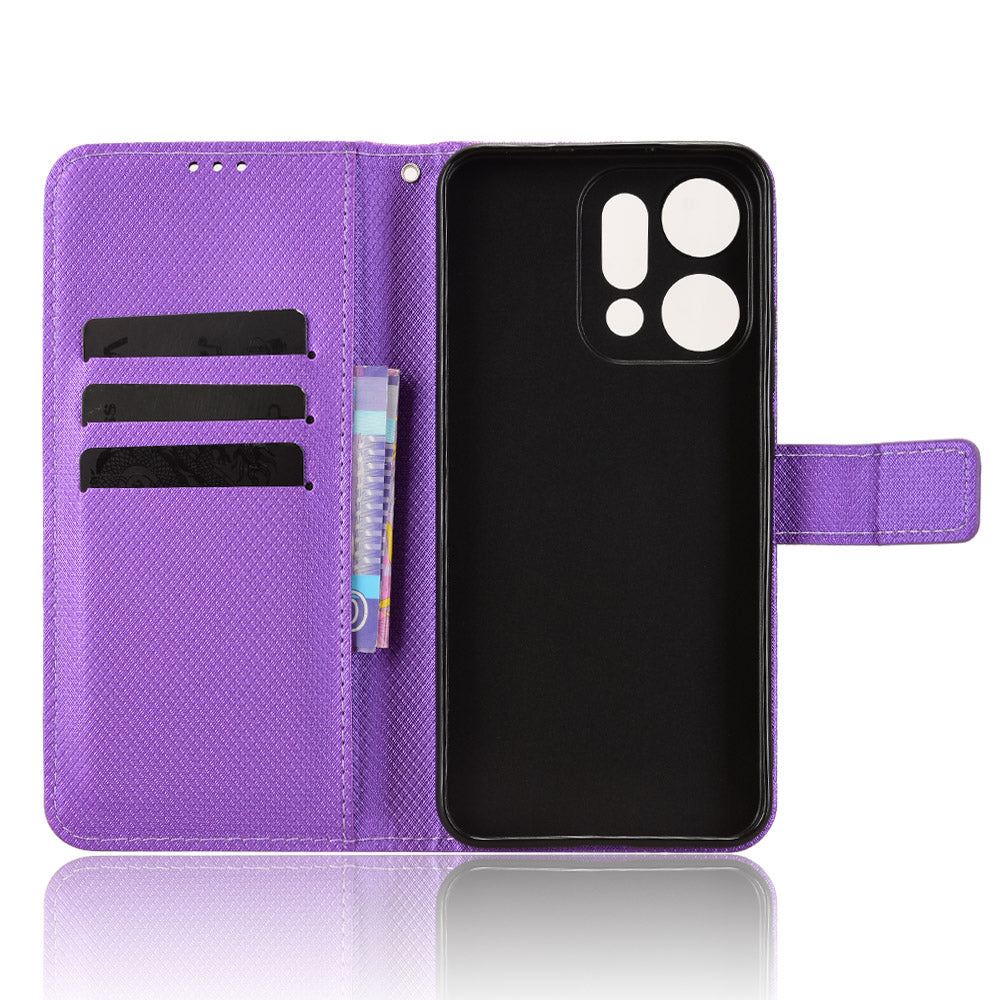For Oppo Reno14 5G (Global) Leather Wallet Case with Strap Diamond Texture Phone Cover - Purple