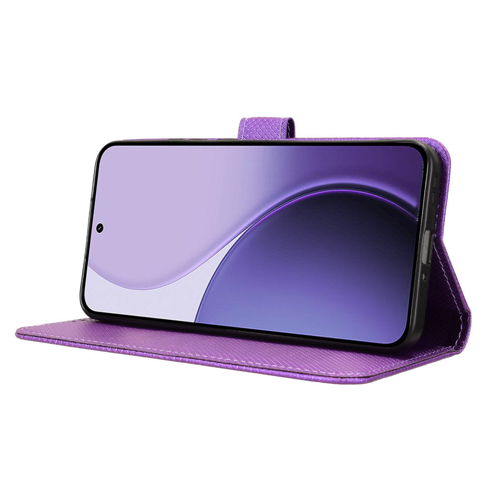 For Oppo Reno14 5G (Global) Leather Wallet Case with Strap Diamond Texture Phone Cover - Purple
