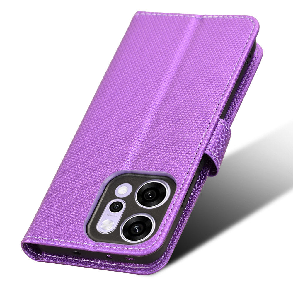 For Oppo Reno14 5G (Global) Leather Wallet Case with Strap Diamond Texture Phone Cover - Purple