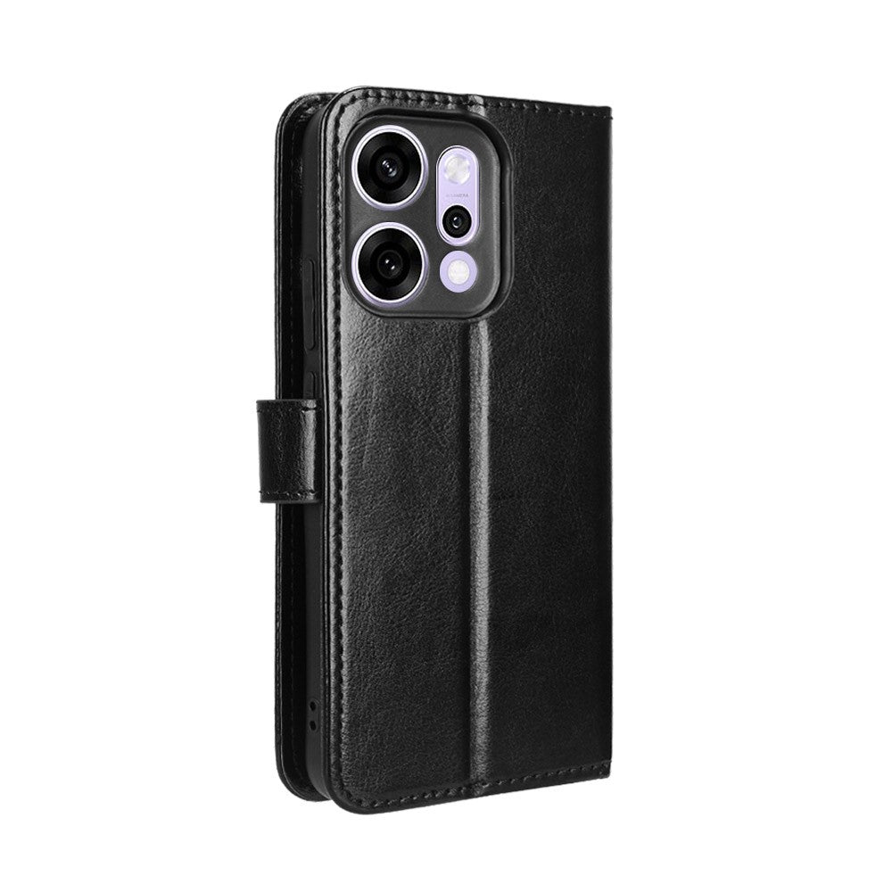 For Oppo Reno14 Pro 5G (Global) PU Leather Case with Strap Crazy Horse Texture Phone Wallet Cover - Black