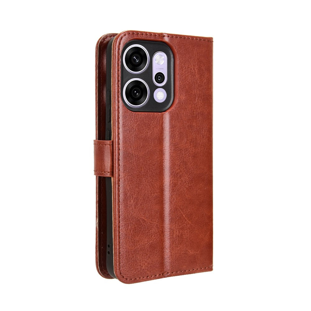 For Oppo Reno14 Pro 5G (Global) PU Leather Case with Strap Crazy Horse Texture Phone Wallet Cover - Brown