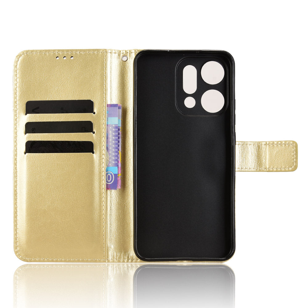 For Oppo Reno14 5G (Global) PU Leather Case with Strap Crazy Horse Texture Phone Wallet Cover - Gold
