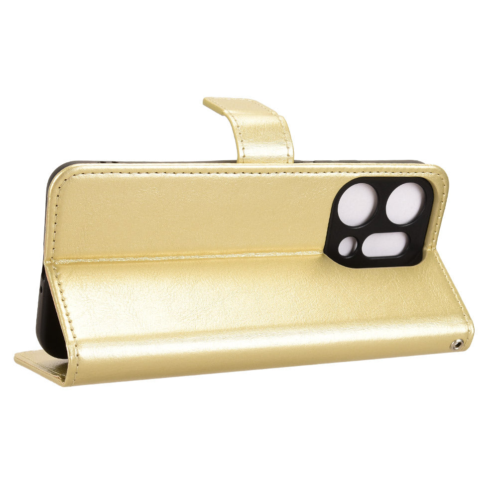For Oppo Reno14 5G (Global) PU Leather Case with Strap Crazy Horse Texture Phone Wallet Cover - Gold