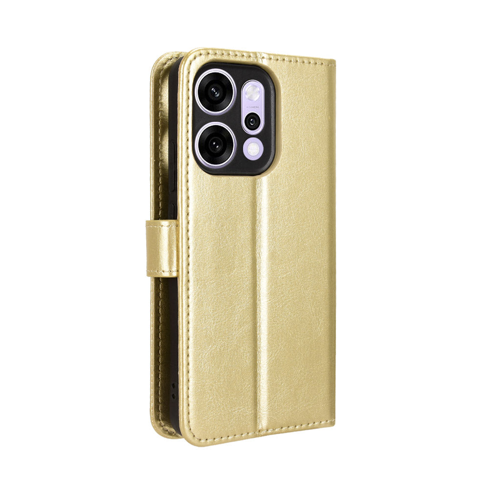 For Oppo Reno14 5G (Global) PU Leather Case with Strap Crazy Horse Texture Phone Wallet Cover - Gold