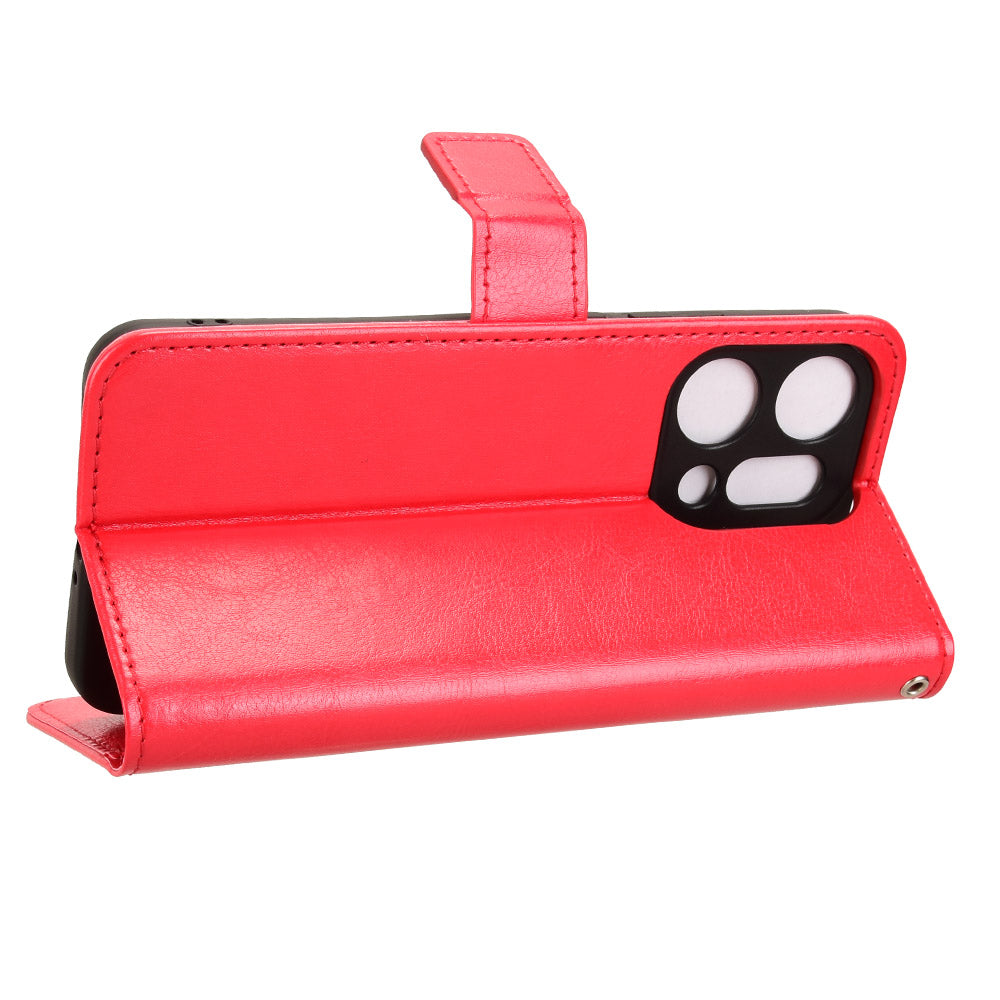 For Oppo Reno14 5G (Global) PU Leather Case with Strap Crazy Horse Texture Phone Wallet Cover - Red