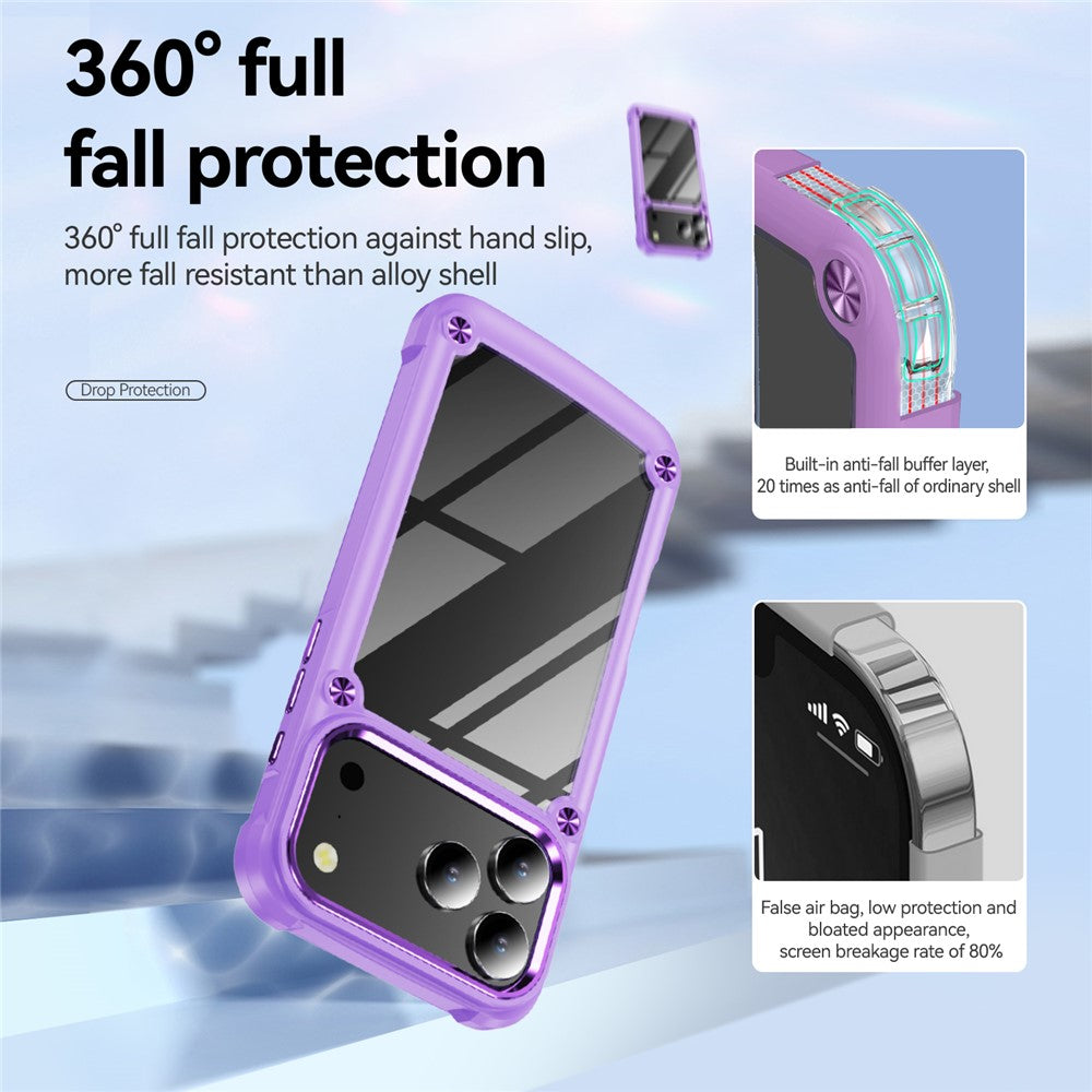 For iPhone 17 Pro Max Case Alloy Lens Frame PC + TPU Anti-Drop Phone Cover - Purple